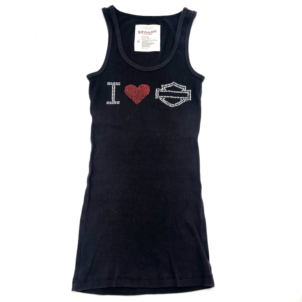 Vintage Y2K I Love Harley Bling Antelope Valley HD Black Zenana Long Tank Top M